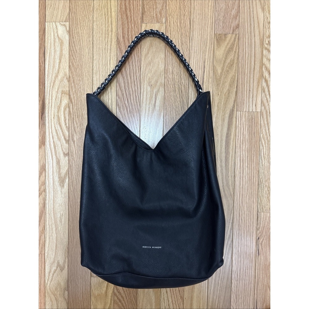 Rebecca Minkoff Black Leather Slouchy Hobo Bag Braided Metal Strap